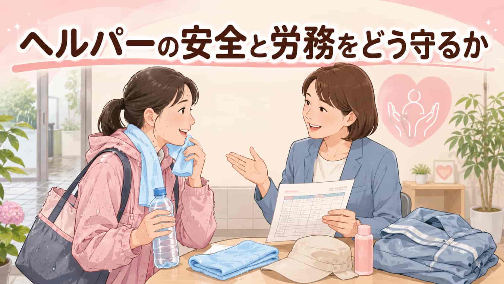 悪天候時のヘルパーの安全と労務管理について相談する様子