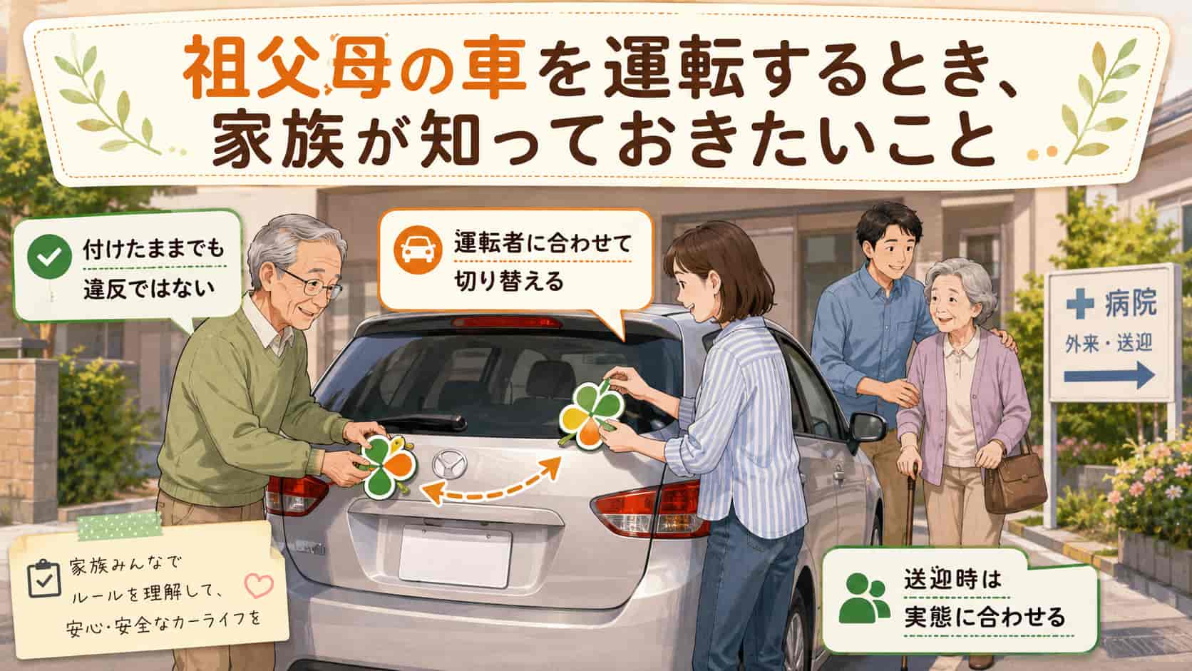 祖父母の車を家族が運転するときの高齢者マークの扱い方
