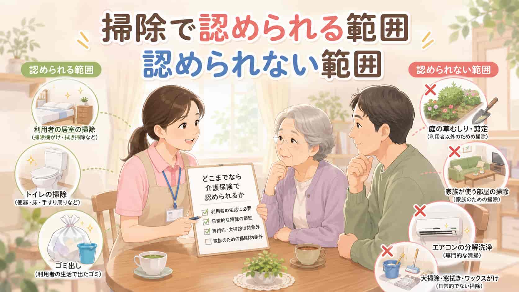 訪問介護の掃除で認められる範囲と認められない範囲