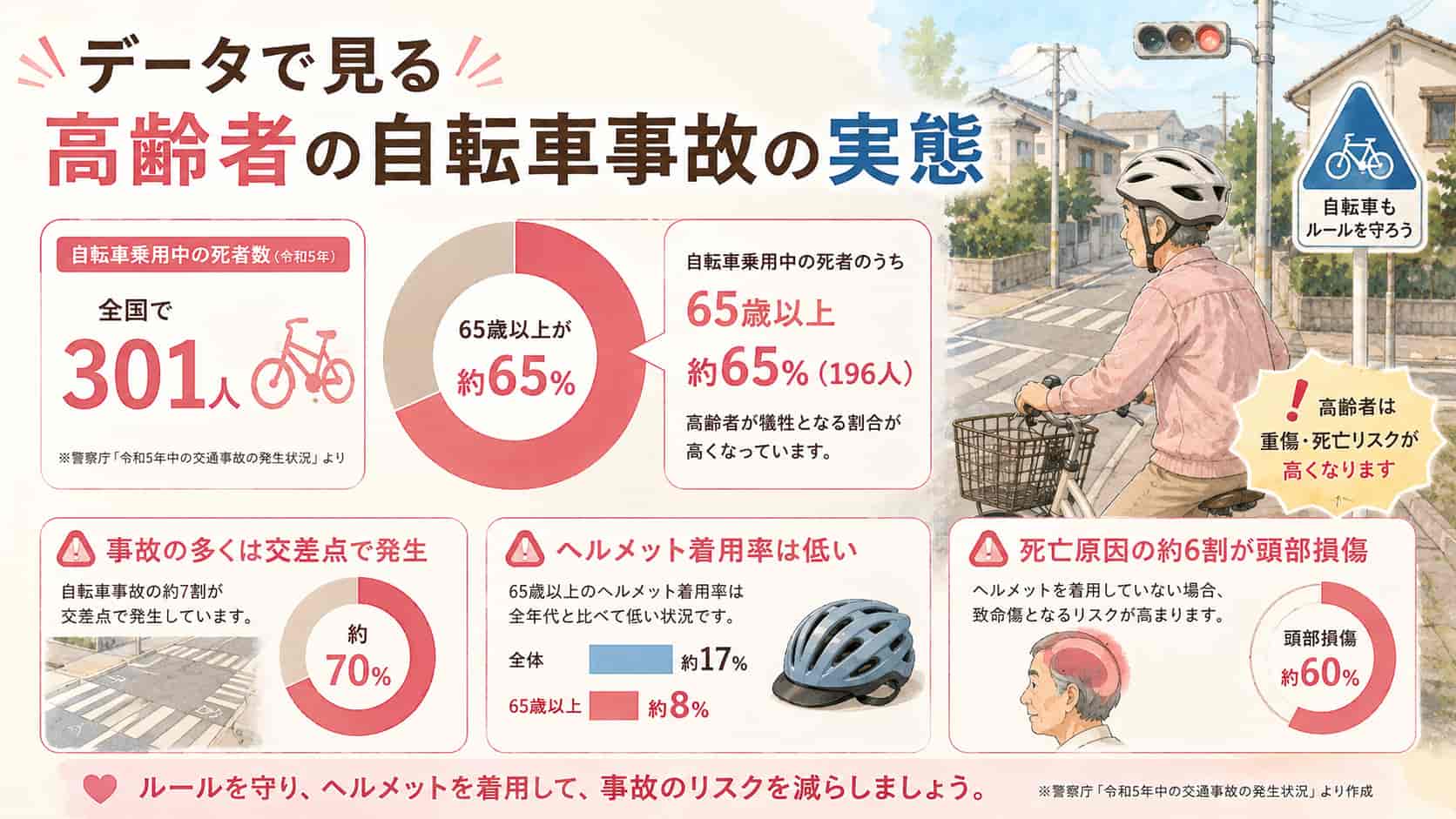 高齢者の自転車事故データを解説する画像