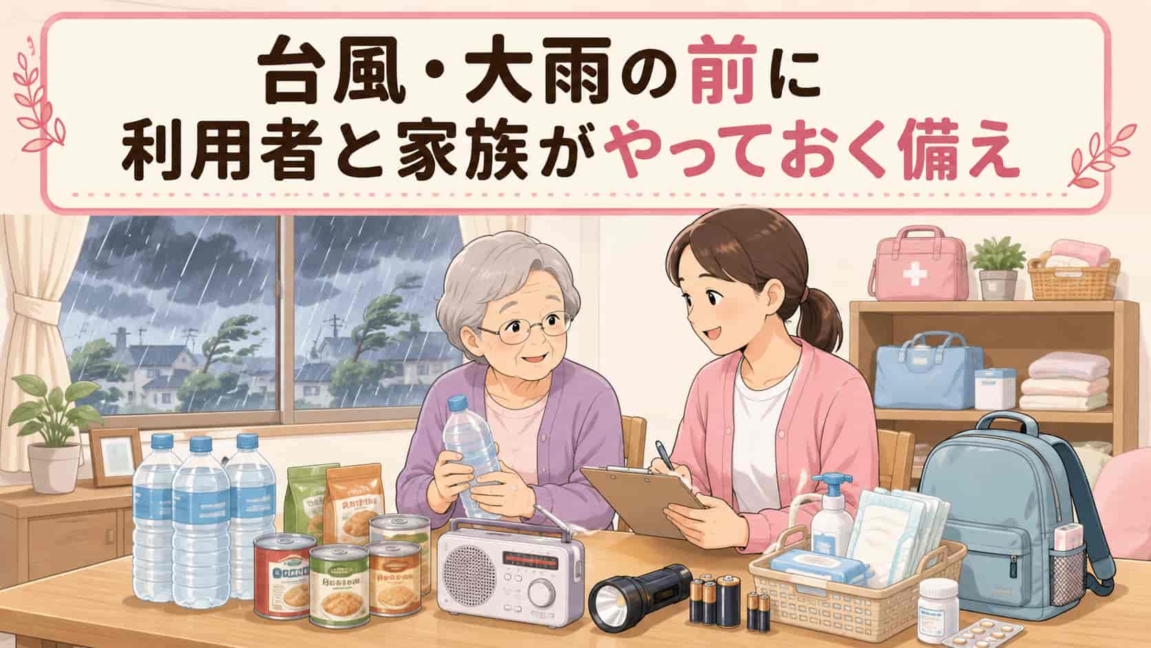 台風や大雨の前に利用者と家族が準備しておく防災用品