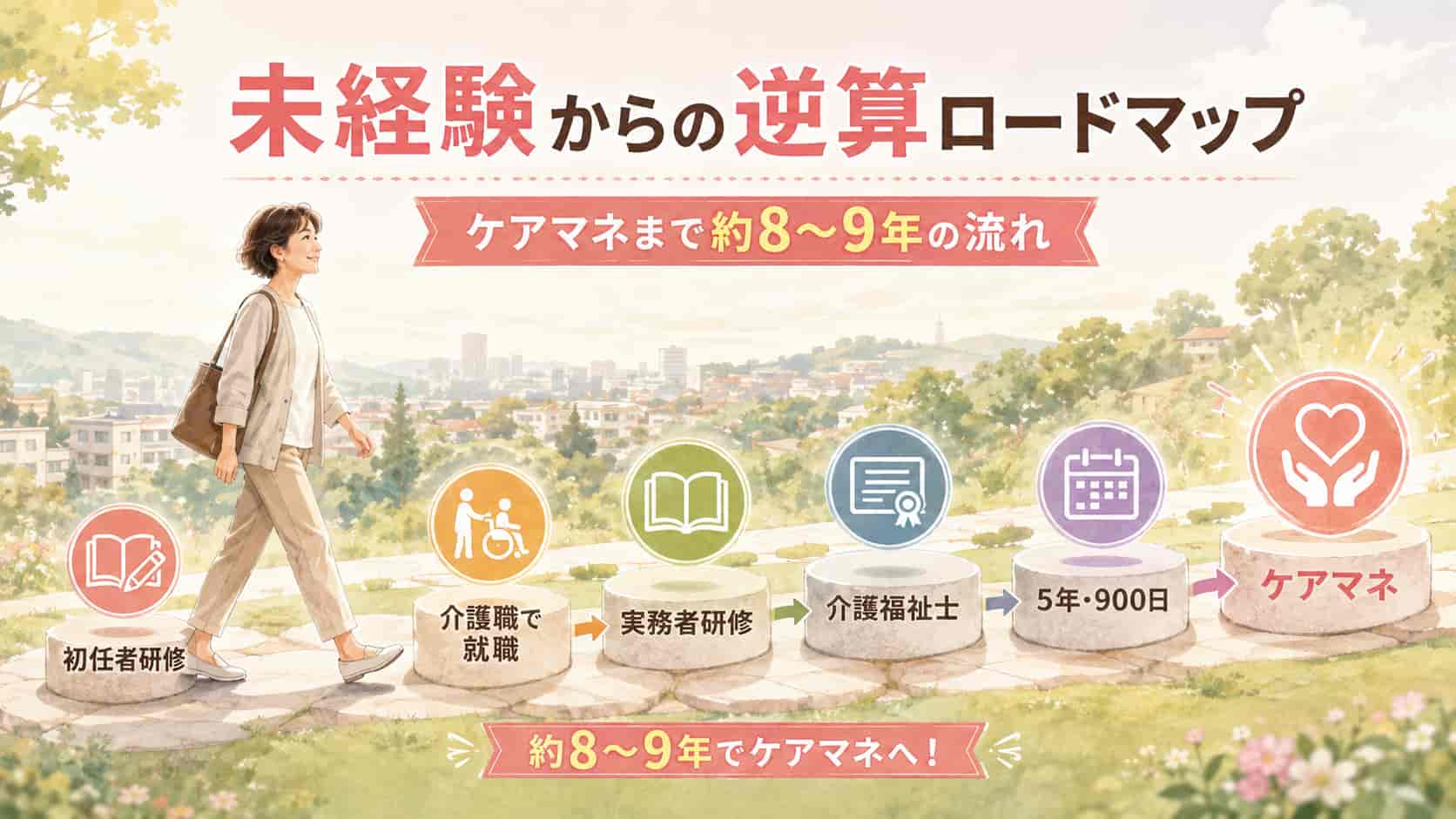 完全未経験の50代がケアマネになるまでの逆算ロードマップのイメージ