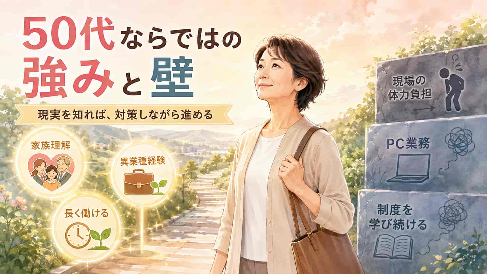 50代未経験からケアマネを目指す強みと乗り越えるべき壁のイメージ