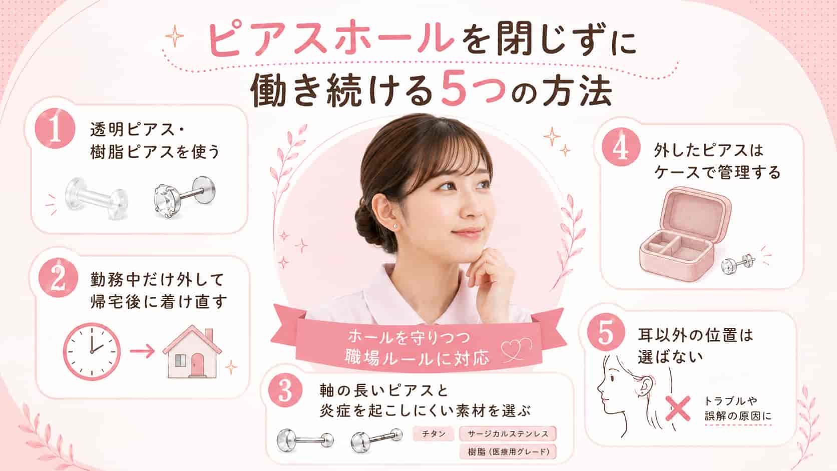 ピアスホールを閉じずに働き続ける5つの方法