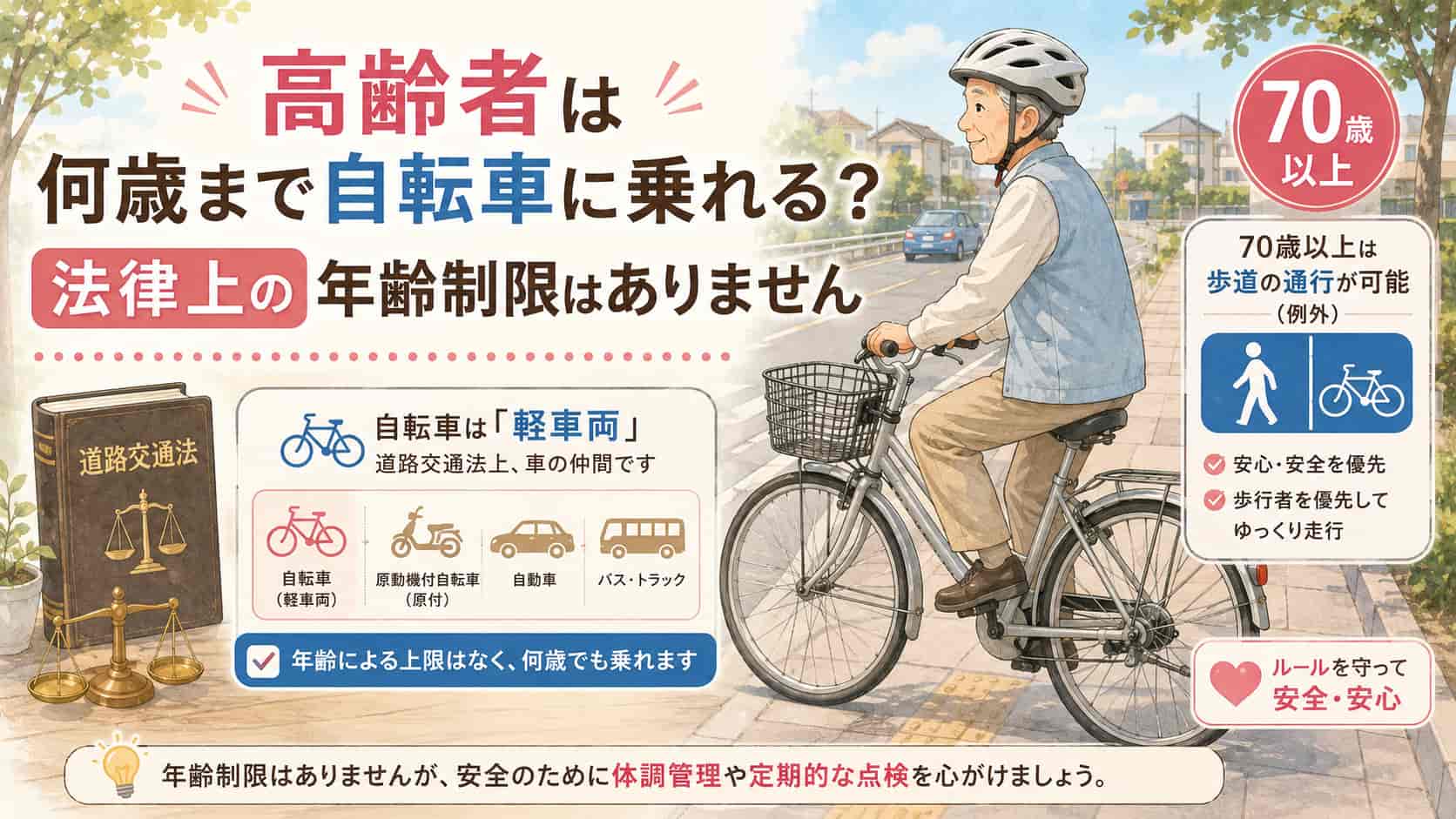 高齢者の自転車に法律上の年齢制限がないことを解説する画像