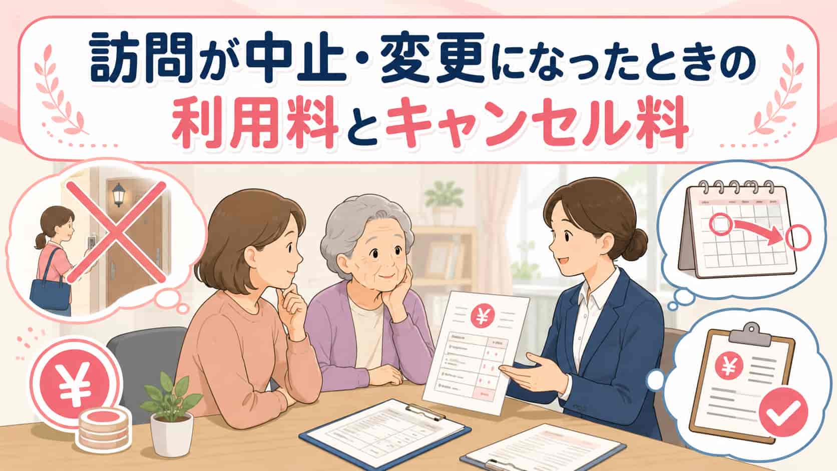 訪問介護が中止・変更になったときの利用料とキャンセル料の説明