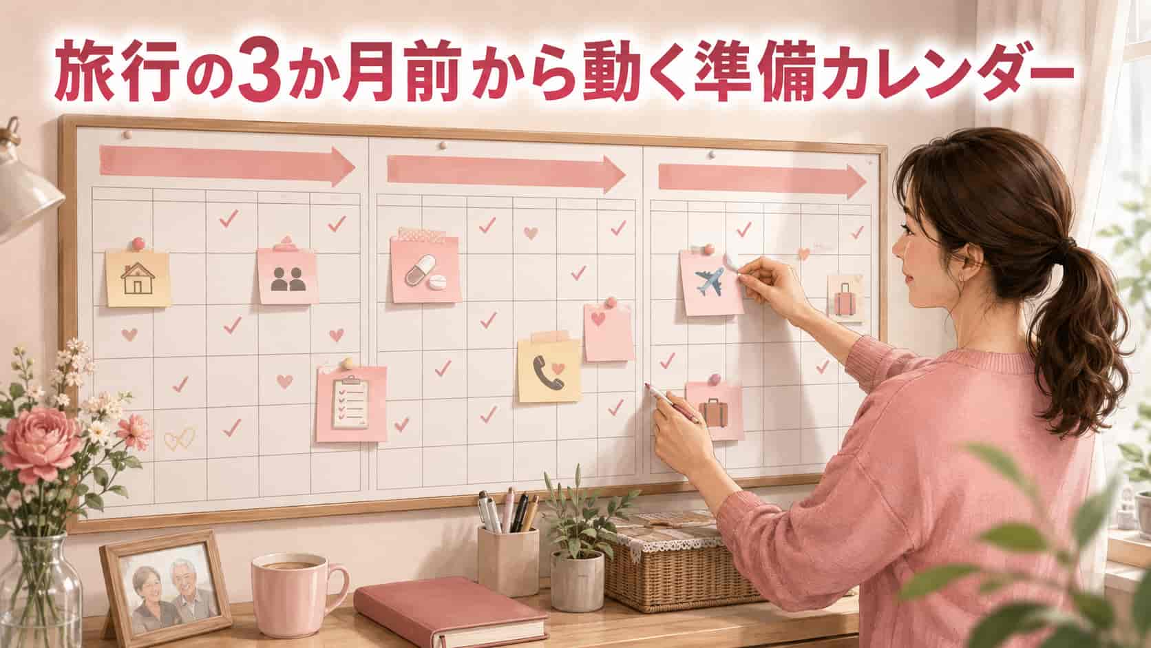 介護中の旅行に向けて3か月前から準備するカレンダーのイメージ