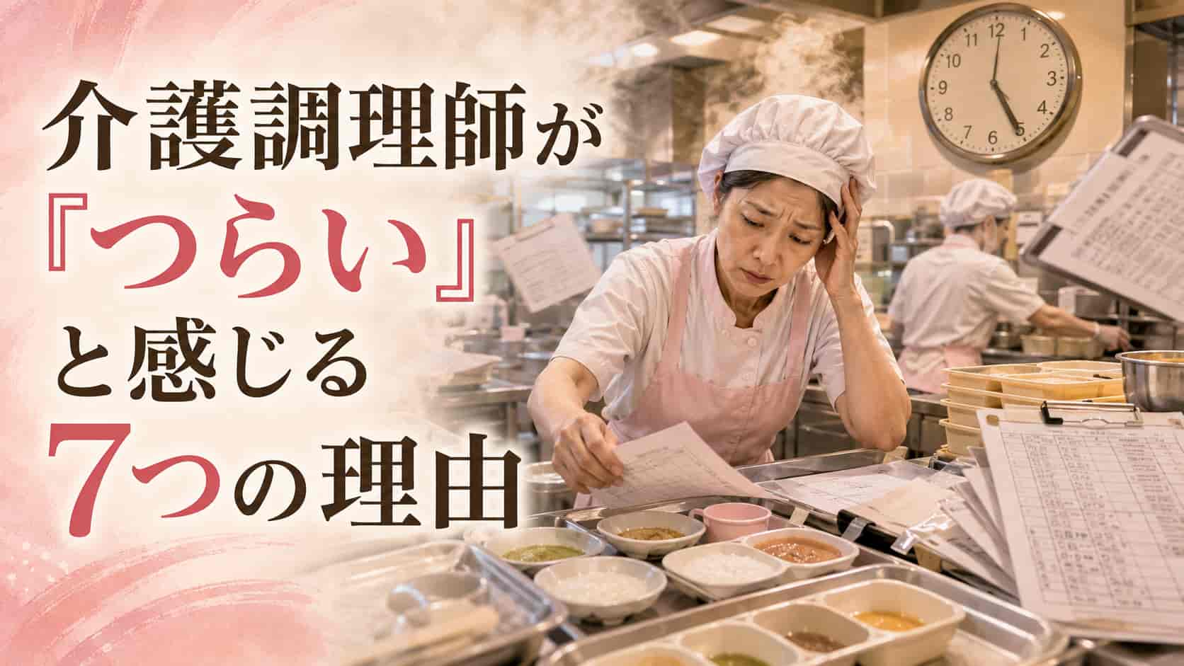 介護調理師がつらいと感じる7つの理由を表した介護施設厨房のイメージ