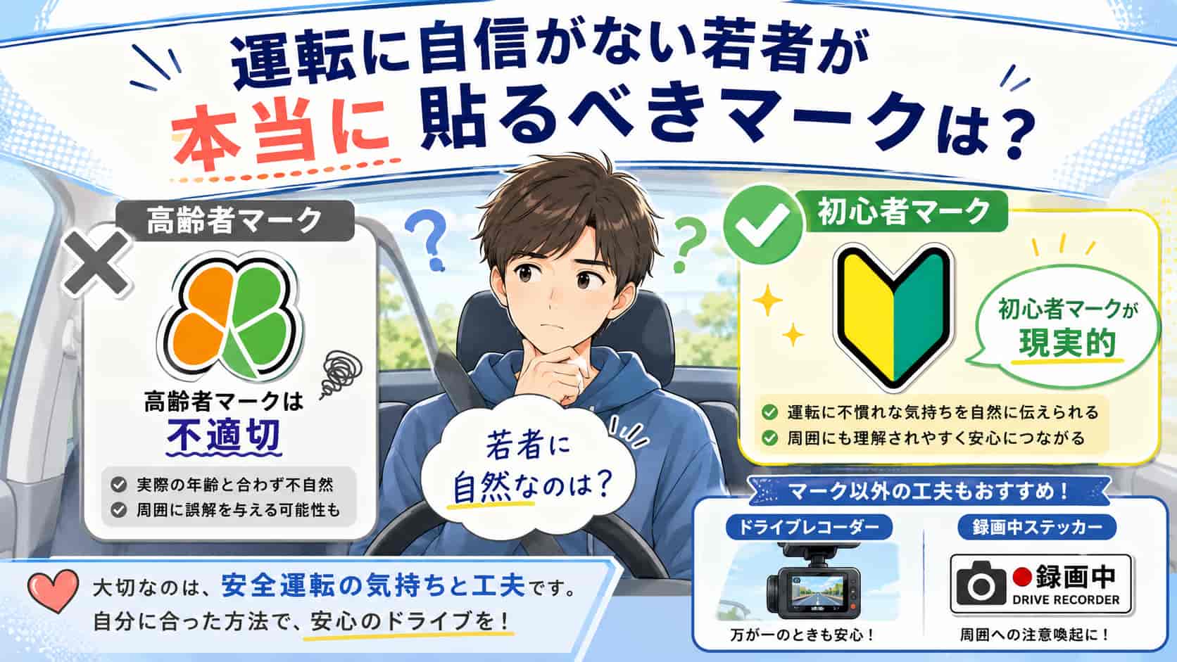 運転に自信がない若者に適した初心者マークと安全運転対策