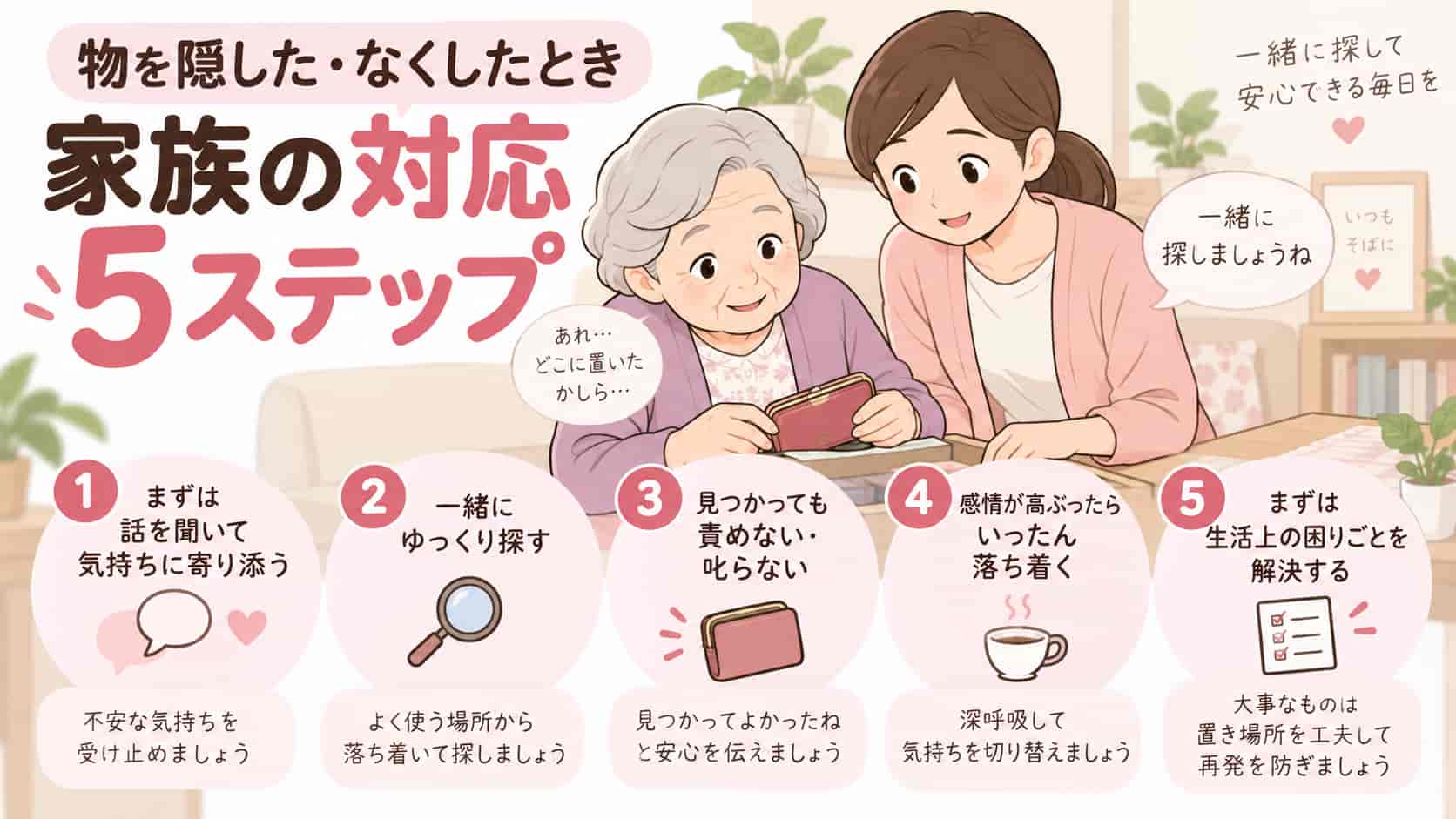 認知症の人が物を隠した・なくしたときの家族の対応5ステップ