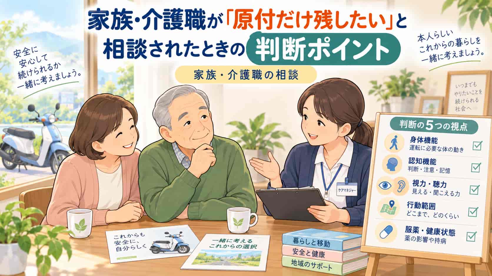家族・介護職が「原付だけ残したい」と相談されたときの判断ポイント