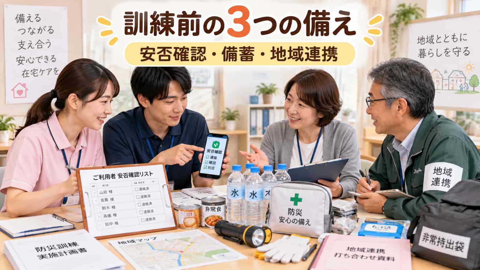 訓練の前に整えたい3つの備え｜安否確認・備蓄・地域連携