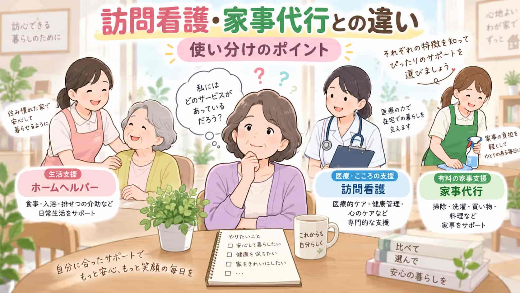 訪問看護・家事代行との違いと使い分け