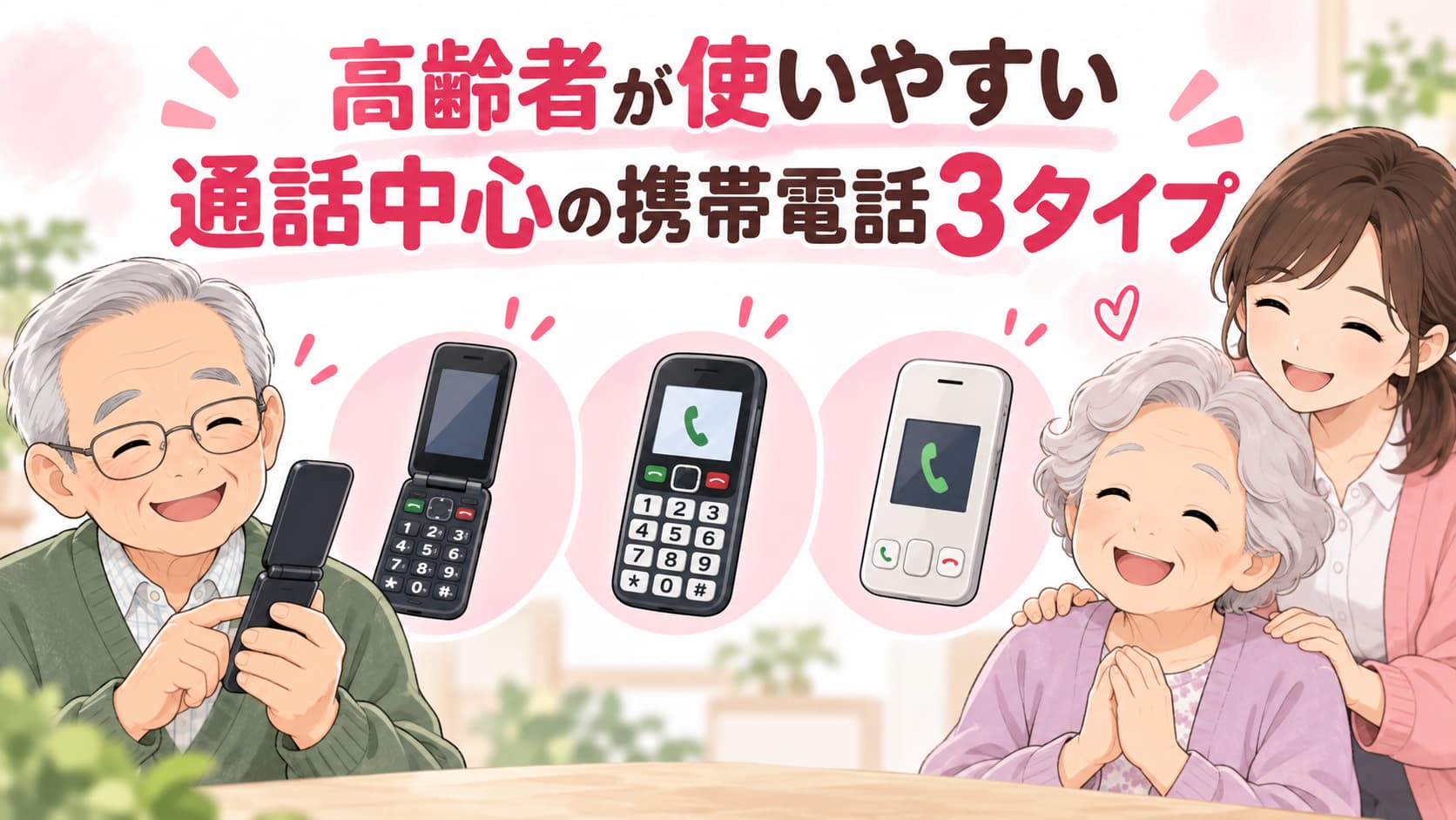 高齢者が使いやすい通話中心の携帯電話3タイプ