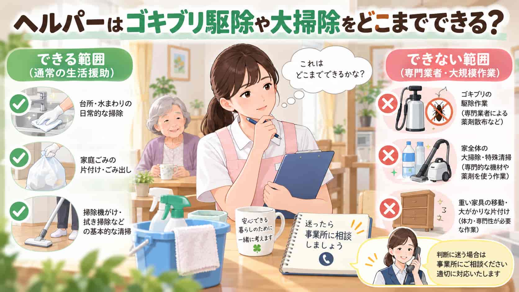 ヘルパーはゴキブリ駆除や大掃除をどこまでできる？