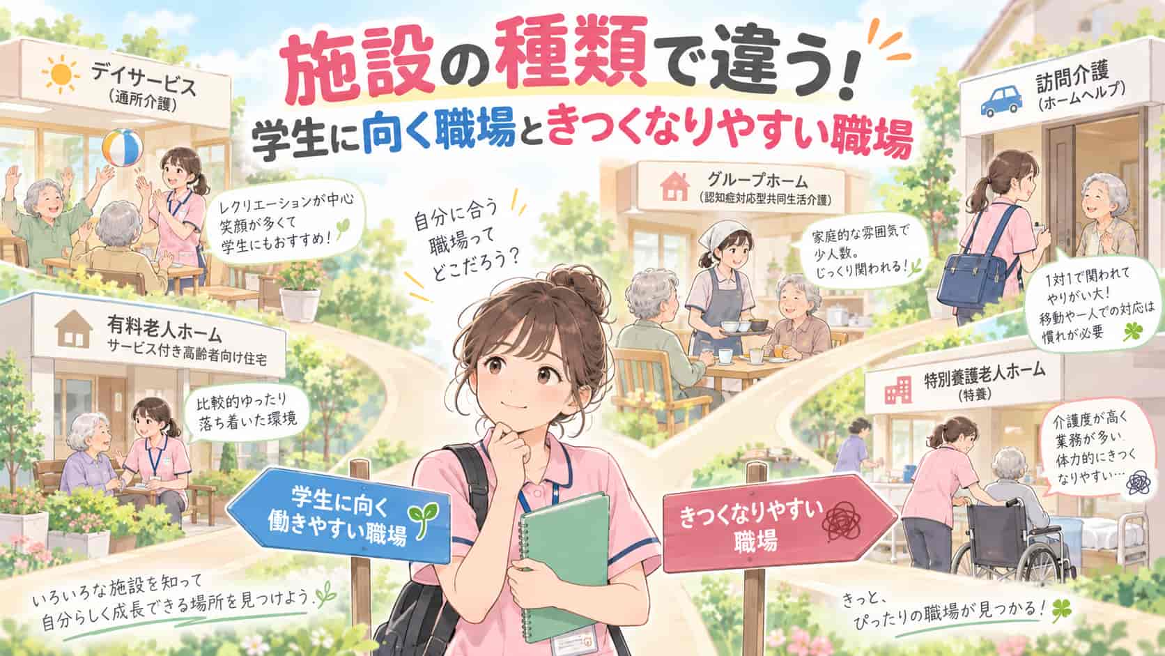 施設の種類で違う！学生に向く職場ときつくなりやすい職場